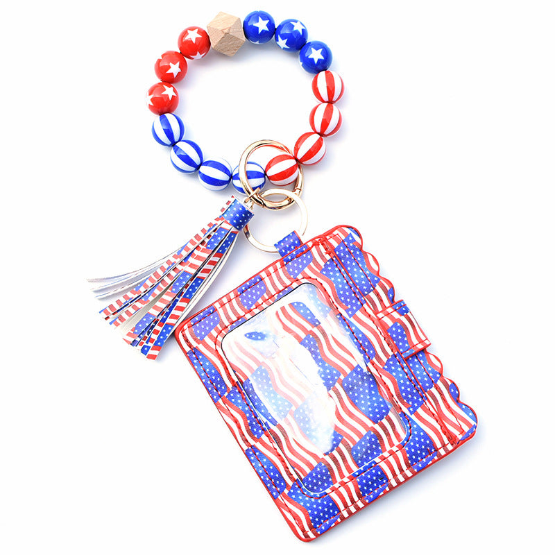 Wholesale Card Holder Pu Tassel Beads Bracelet Wallet Keychain